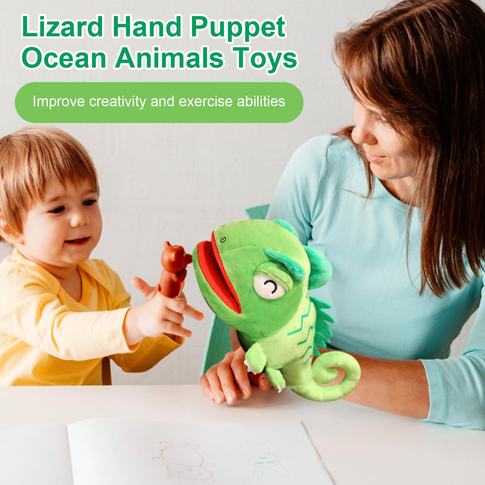 Peluche Caméléon avec Bouche Mobile | Marionnettes d'animaux Mignons en Peluche Caméléon | Peluches De Lézard en Peluches, Animal EnPeluche Reptile Multifonctionnel