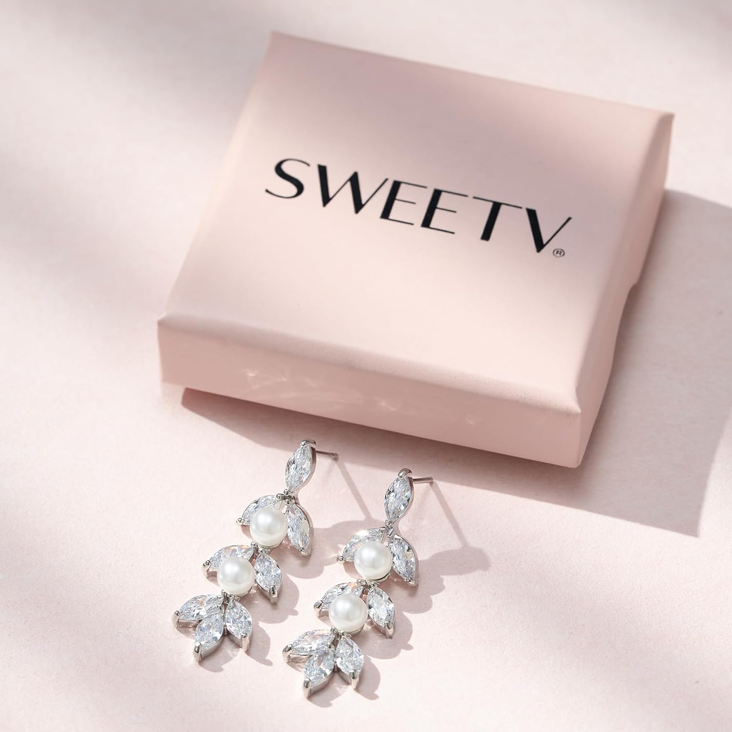 SWEETV Cubic Zirconia Wedding Earrings for Brides Bridesmaids, Elegant Marquise Bridal Dangling Earrings, Crystal Drop earrings for Women Jewelry Gifts - Image 8