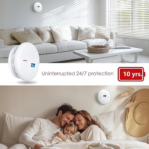 Miniatura 5 de Paquete de 3 detectores de humo de 10 años con batería y detector de monóxido de carbono, alarma fotoeléctrica portátil de viaje para el hogar,