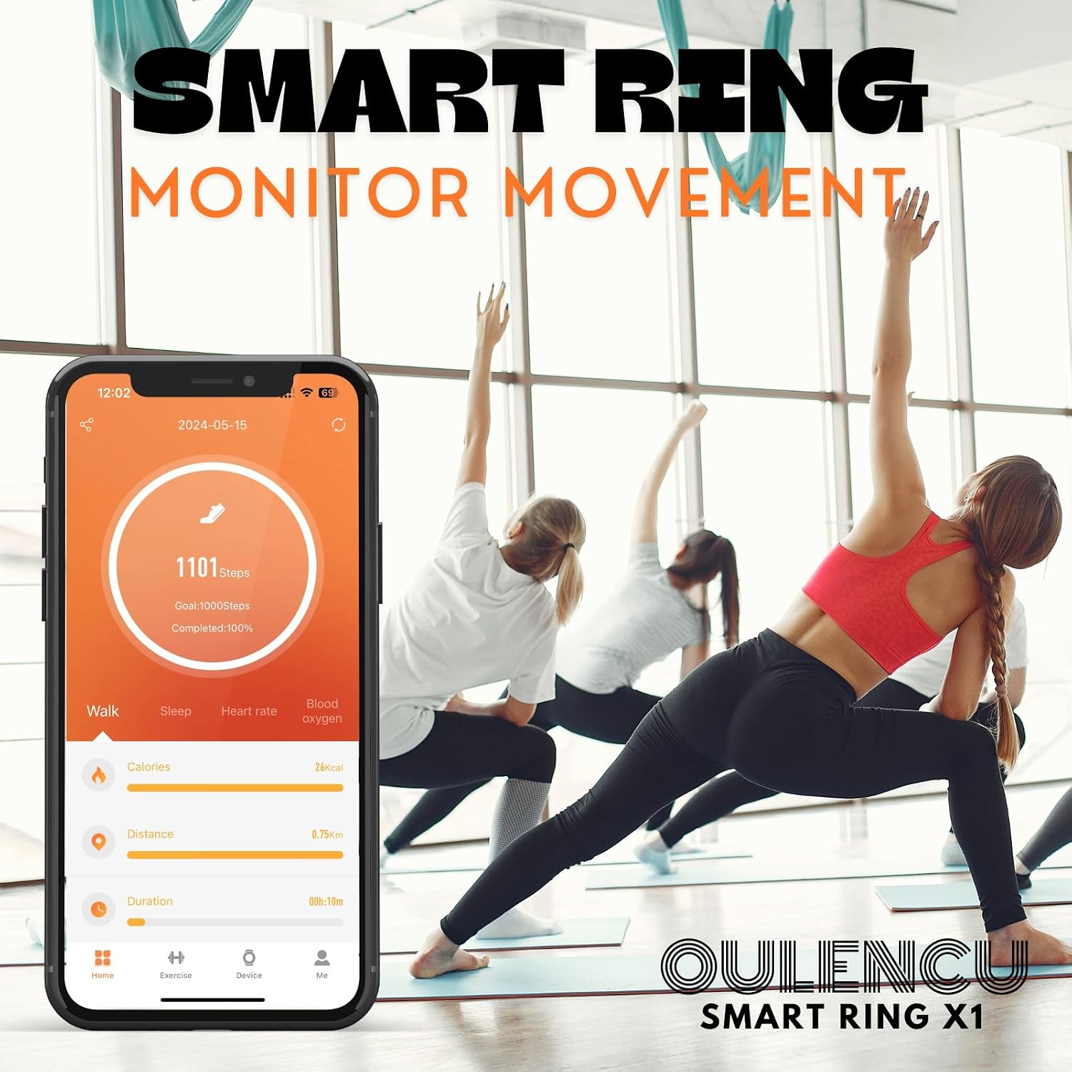 Smart Ring Health Tracking Sleep Tracker for Men and Women, Fitness Tracker, Heart Rate, Blood Oxygen Monitor, Calorie Tracker, Shake and Take Photos, Waterproof (Silver, #7-54.4mm/2.14")