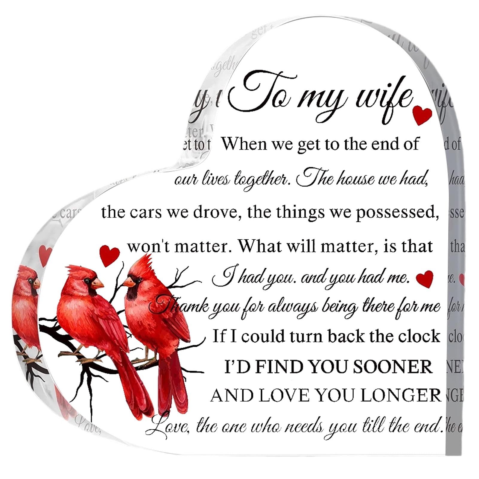 DSFSAEG Valentines Gifts for Wife, Heart-Shaped Acrylic Plaque for Anniversary Valentines Day, To My Wife Heart Acrylic Plaque Romantic Valentine's Day Ornaments