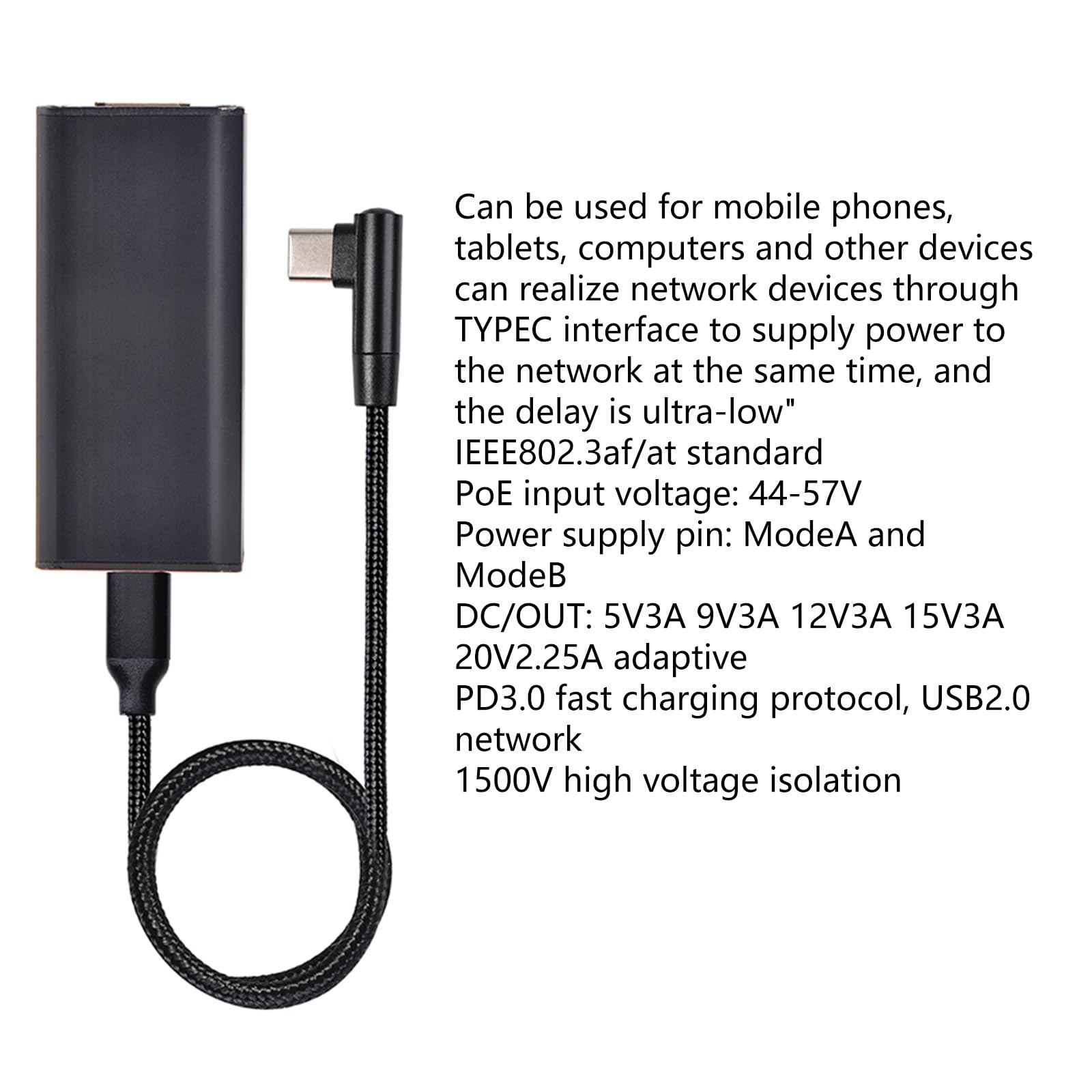 10/100Mbps Ethernet Power Over Ethernet Alimentazione elettrica Scheda di rete Alimentazione Tipo C Tablet Adattatore di ricarica rapida