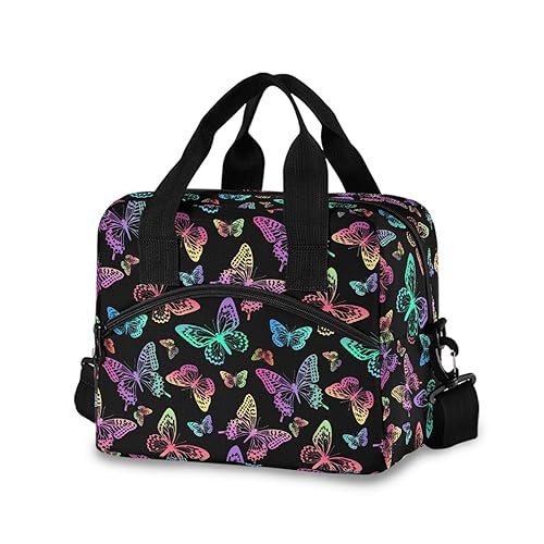 Sletend Rainbow Butterfly Lunch Bag for Man and Women Water-Resistant Fabric Portable Lunch Box, Insulated Meal Tote with Front Pocket