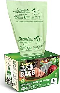 UNNI Compostable Trash Bags, 13 Gallon / 49.2 Liter, 50 Count, Extra Thick 0.9 Mil Tall Kitchen Food Scrap Bin Liners, Certified by BPI, CMA & OK compost HOME, Meets the ASTM D6400 Standard