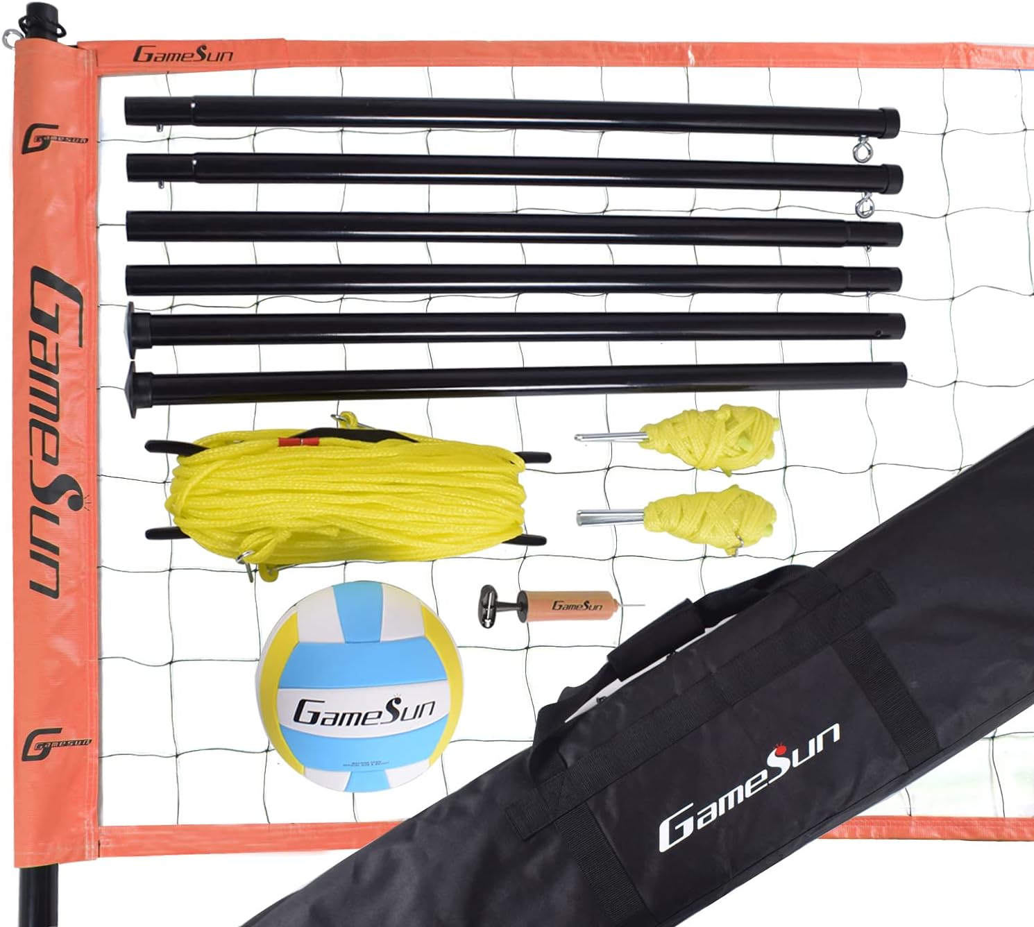 Portable Volleyball Net Set System-Portable Volleyball Set for Backyard with Professional Volleyball Net, Wrap Yarn Volleyball and Pump, Boundary Line, Carry Bag : Sports & Outdoors