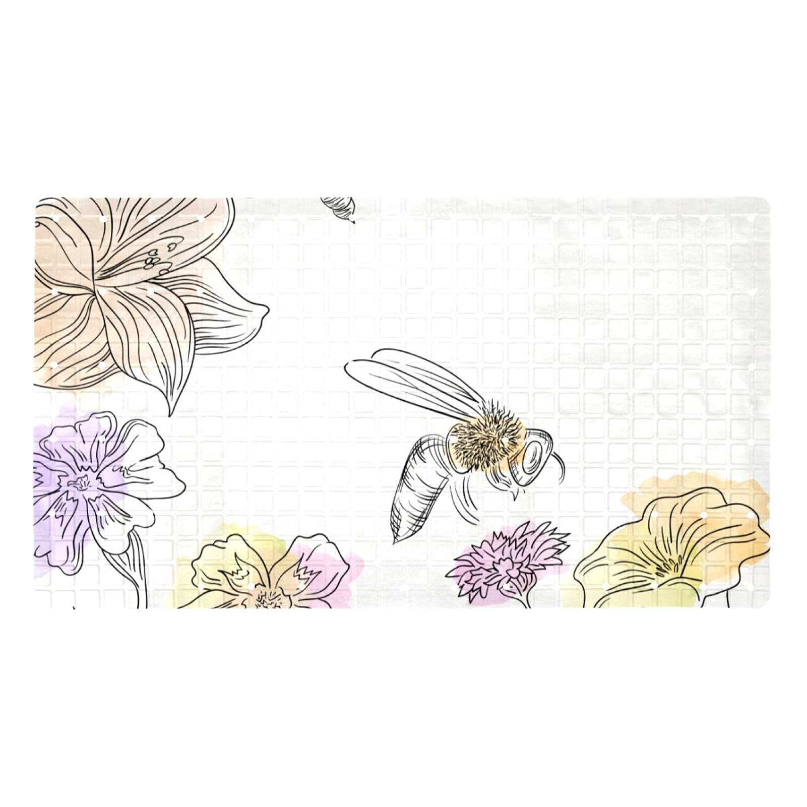 Tapis antidérapant baignoire sécurisé pour personnes âgées et enfants motif fleurs 41x71cm