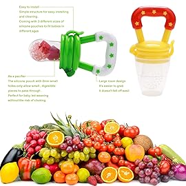 WAJIAYON Food Feeder for Baby, Fruit Feeder Pacifier (3 Pcs) with 6 Different Sized Silicone Pacifiers,Silicone Baby Food Dispensing Spoon 90ML with Babies Spoons,Pacifier Clip Babies Feeding Set
