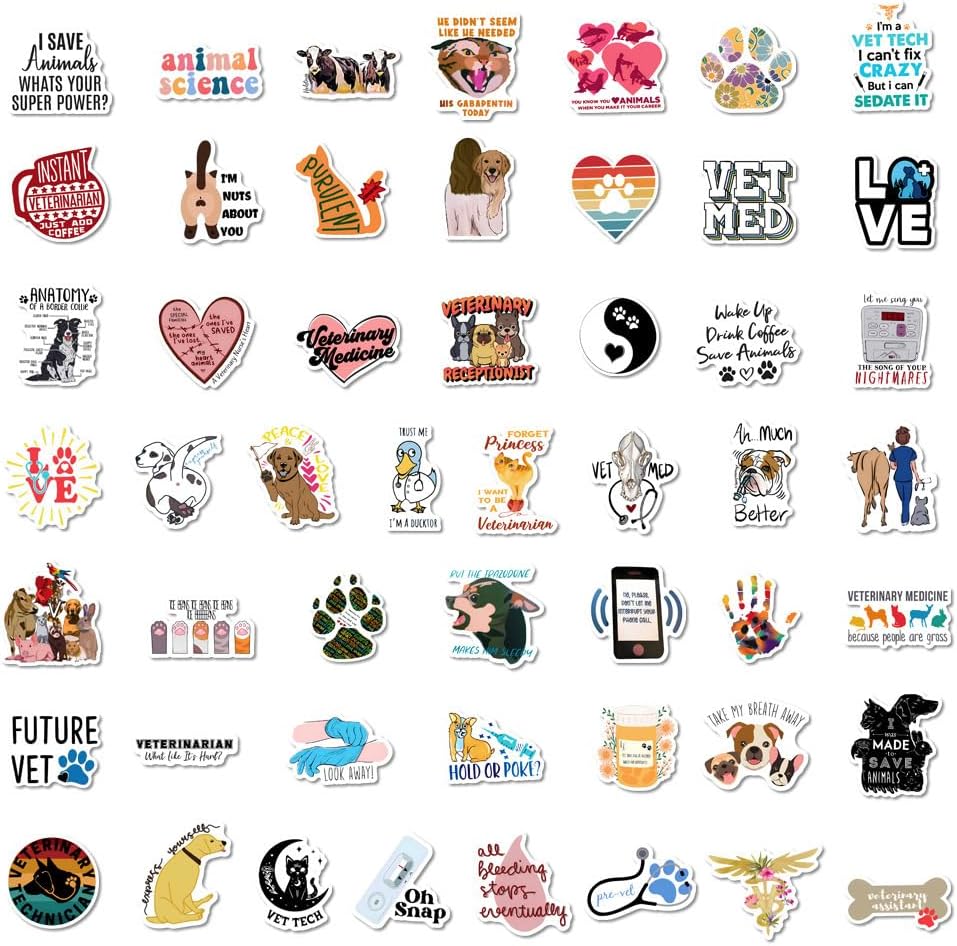 100 Pcs Cute Veterinary Stickers Funny Veterinarians Vinyl PVC Waterproof Stickers and Decals for Water Bottle Skateboard Luggage Laptop Computer Phone, Veterinar Party Favors Gifts image 3