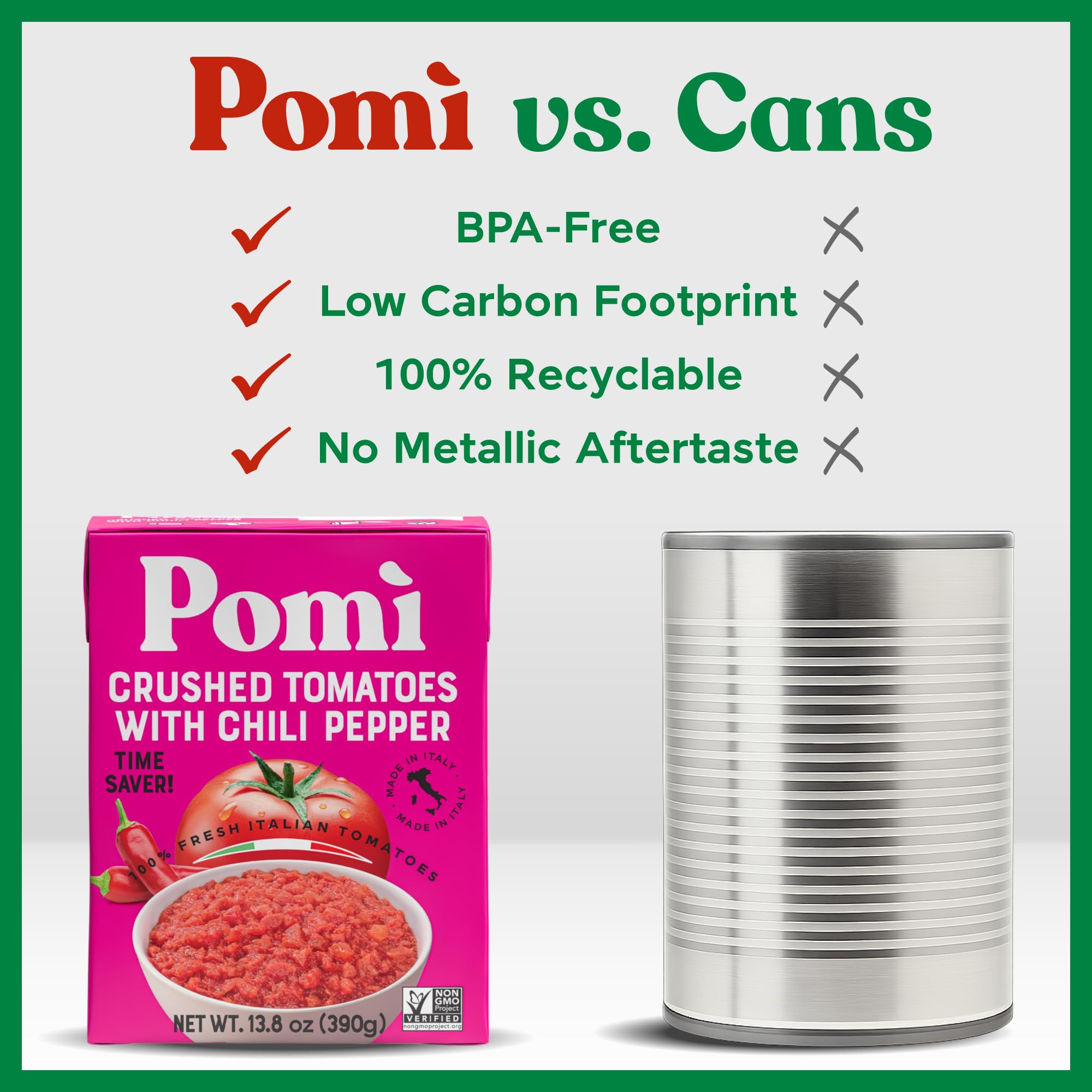 Pomì Crushed Tomatoes with Chilli Pepper 13.8oz (Pack of 12) - Velvety Italian Tomato No Salt Added, No Additives or Preservatives Tomato Crushed BPA free - Made from 100% Fresh Italian Tomatoes