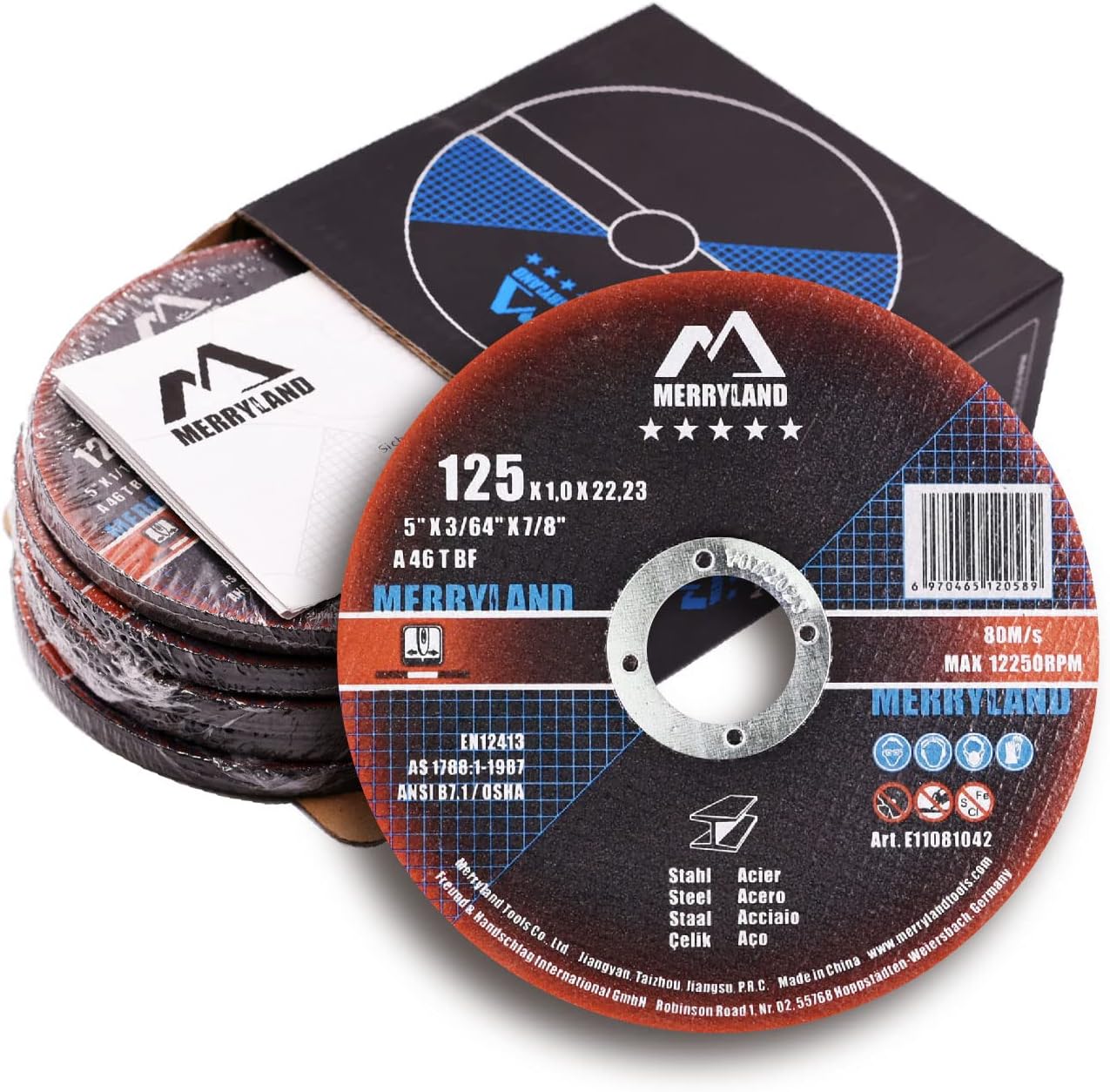 Merryland Grinding Wheel 5 inch for Angle Grinder, Metal 5 X 1/4 X 7/8 Grinding Wheel 10 Pack, for Iron Steel INOX Grind, Expert-Line E31086043