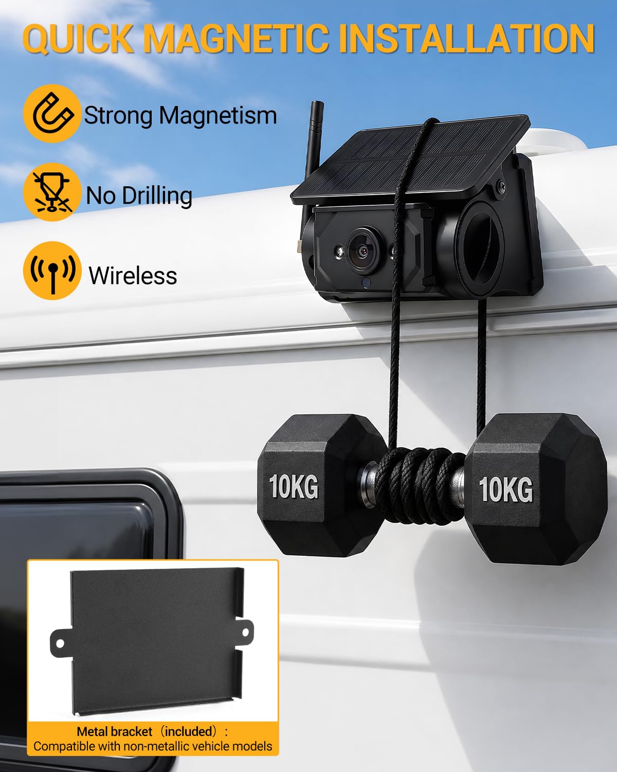 7 Pulgadas Cámara de Visión Trasera Inalámbrica | Magnética Solar con Monitor y Batería de 9600 mAh para Camiones SUV Autocaravanas y Remolques