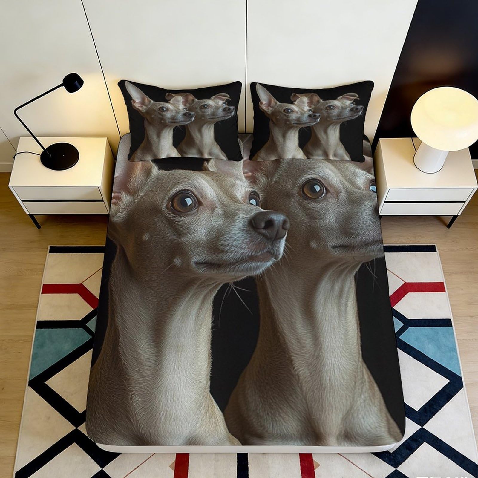 3D Printed Dog Portrait Fitted Sheet Microfiber Brown Animal Art Mattress Cover for Bedroom Guest Room Decor 140x200x25cm