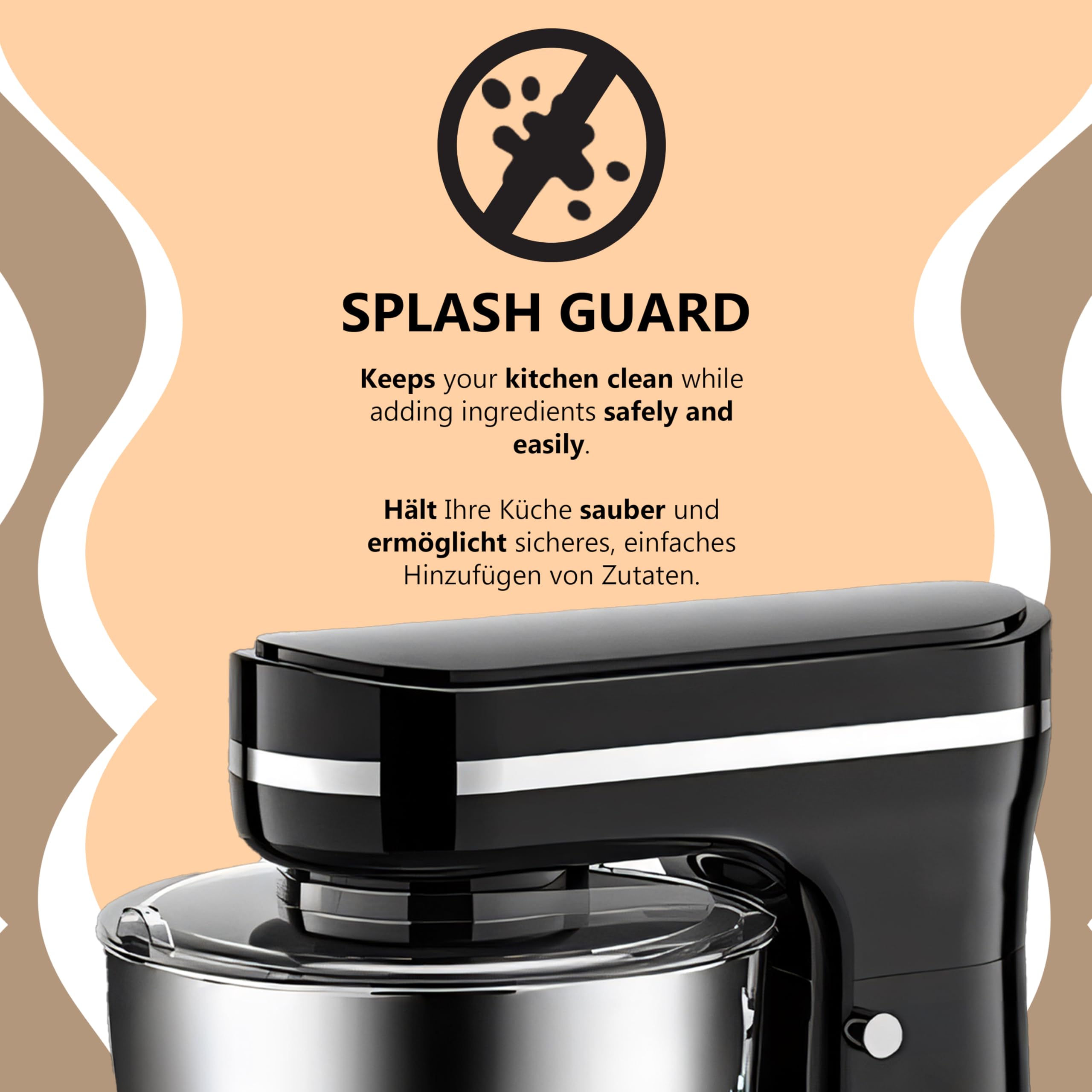 Retoo Robot da cucina 3 in 1 1500 W Large Stainless Steel Bowl 6L Meat Grinder Kneading Machine Multifunctional 6 speed settings 3 Mixing Tools Includes Splash Guard Lid Dough Hook and Whisk Versatile