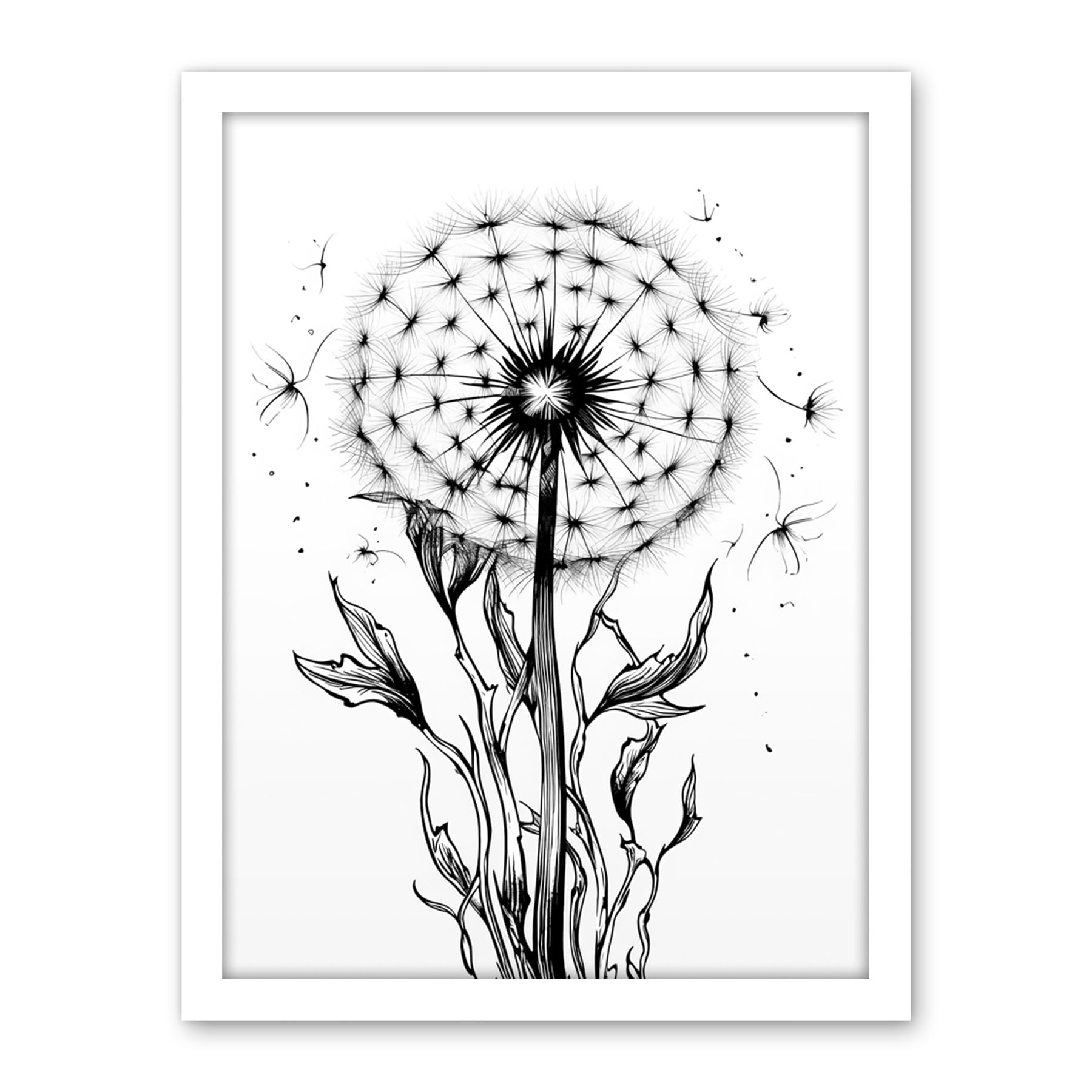 Artery8 Dandelion Flower Seed Black and White Rockabilly Americana 50s Artwork Framed Wall Art Print 18X24 Inch
