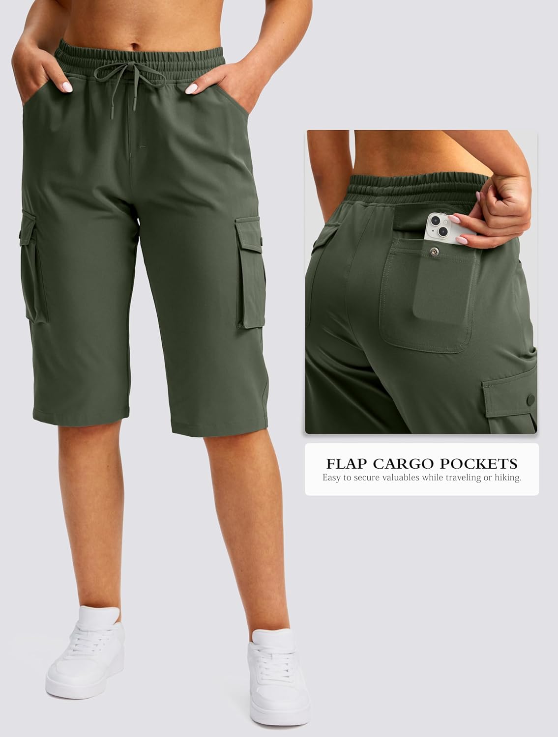 Viodia 15" Long Shorts for Women Hiking Cargo Bermuda Shorts Lightweight Knee Length Capris for Summer Travel Fishing - Image 3