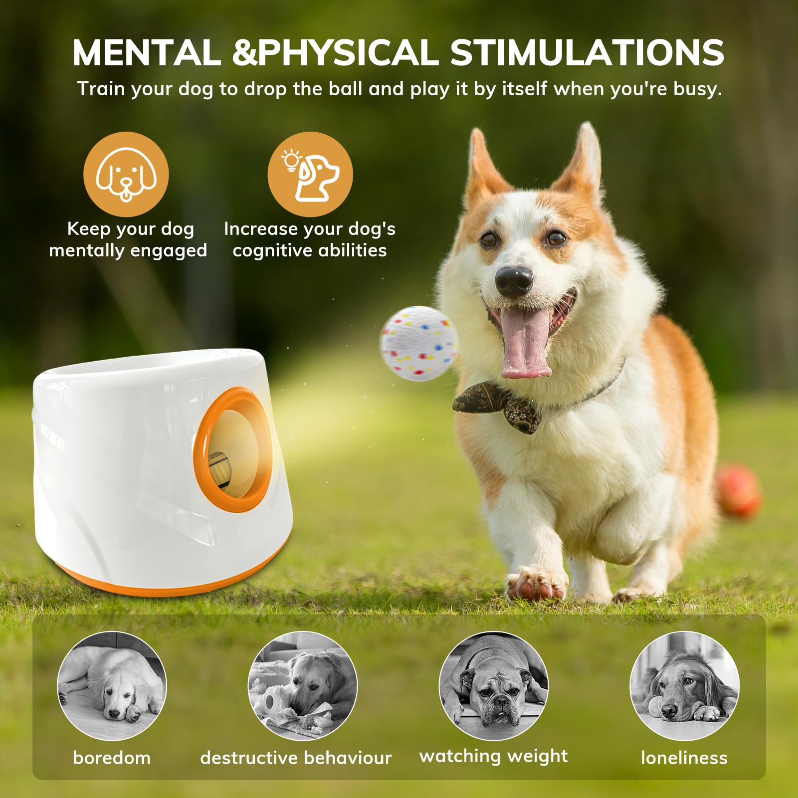 Automatic Dog Ball Launcher for Small/Medium Dogs - Small Silent Design, 3 Distance Settings (20ft/33ft/46ft), Rechargeable, 10 Durable 2.3" Balls Included (Dog Ball Launcher-Orange) - image 2