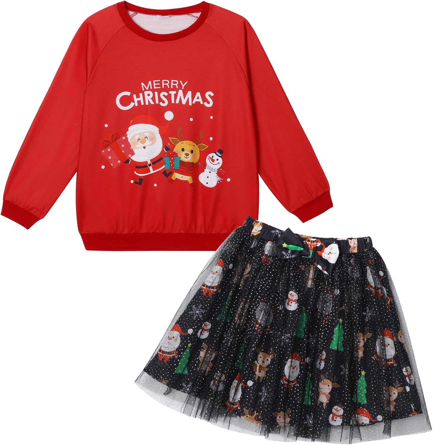 Girls Long Sleeve Sweatshirt Tutu Skirt Set for 3-10 Years | Cozy Pullover Top Paired with a Breathable Mesh Bottom. Versatile Clothes Choice for Everyday Play, Holidays, and Parties