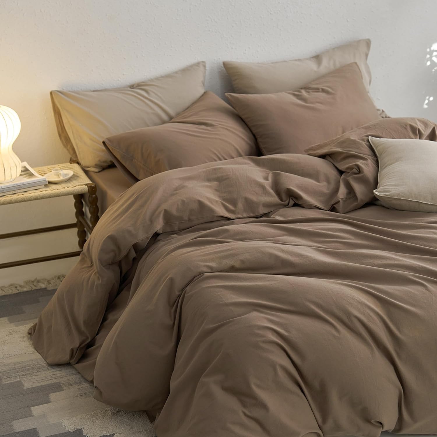 Sedefen Bettwäsche 155x220 cm Baumwolle Braun,Oeko-TEX zertifizierte Bettwäsche Set,Baumwollbettwäsche mit Reißverschluss und 1 Kissenbezug 80x80 cm