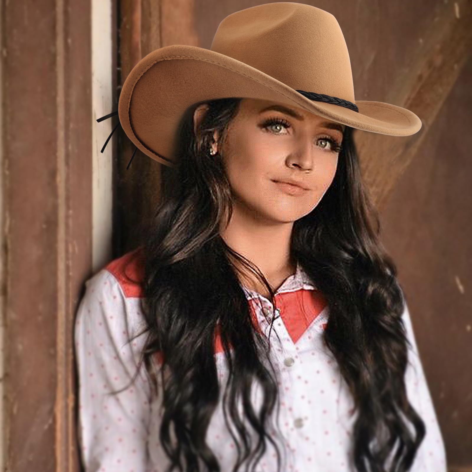 DRESHOW Chapeau de Cowboy pour Femme et Homme Le Rancher Western Chapeau en Feutre Chapeaux Fedora à Large Bord Façonnable Extérieur avec Boucle de Ceinture Rétro Unisexe Chapeau Roulé