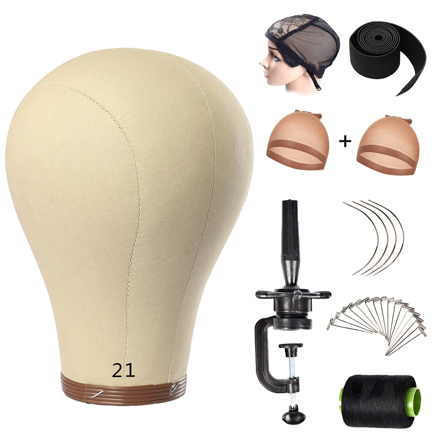 Wig Head Stand Mannequin Head 20"-24" Dome Cork Canvas Manican Block Head for Making Drying Styling Display Wigs with Stand
