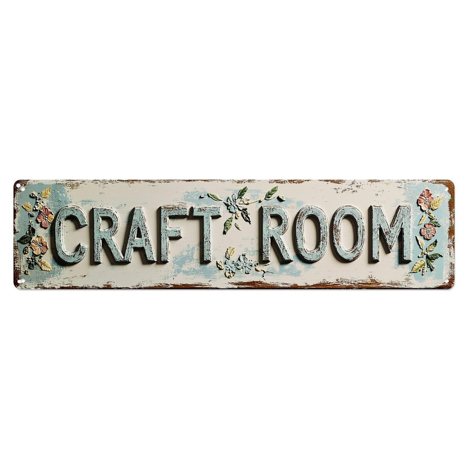 Floral Pattern With Distressed Finish Metal Tin Sign Plaque