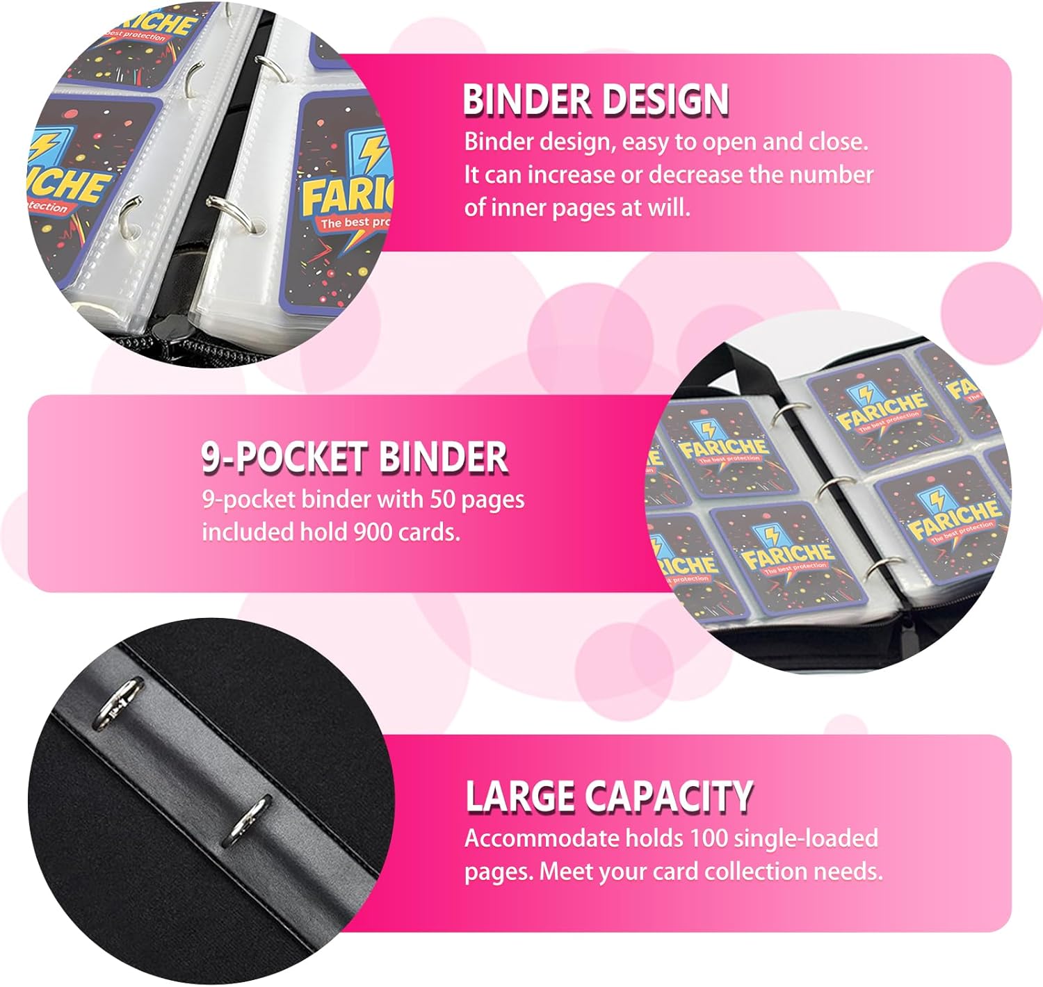 Trading Card Binder for TCG Cards, 9-Pocket Portable Card Collector Ablum Holder Book Fits 900 Cards with 50 Removable Sleeve, Waterproof Card Binder Display Storage Carrying Cases for TCG-Purple