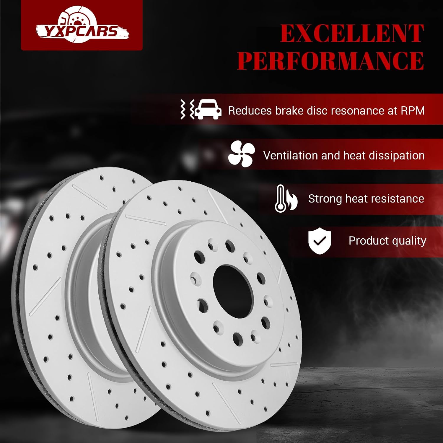 Ceramic Rear Brakes Pad and Rotors Drilled Slotted Vented Disc Brake Kits for Cadillac Xt5 2017 2018 2019 2020/ Xt6 2020, for Gmc Acadia 2017-2020, for Chevry Blazer/Traverse, for Buick Enclave