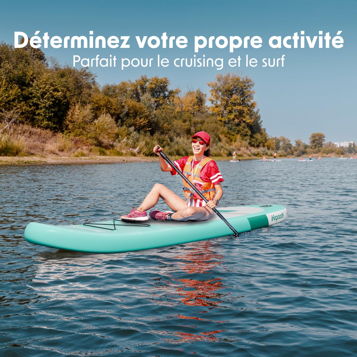 LifeGoods Paddle Gonflable Adulte - Stand Up Paddle Board - Set Complet - Pagaie Réglable - Pompe Incluse - Max. 100KG - 300x76x15cm