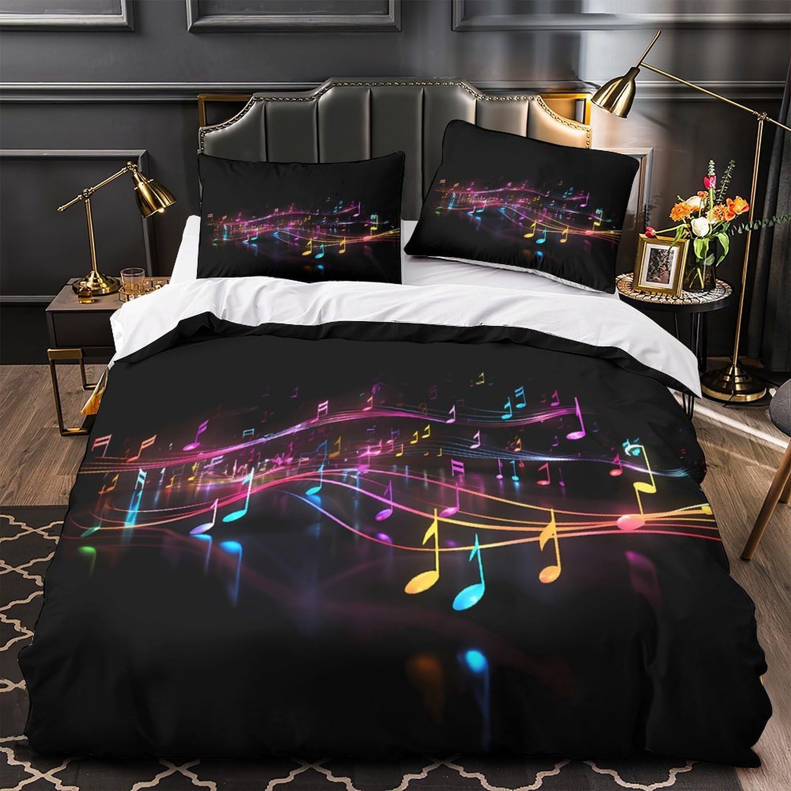 Housse de couette notes de musique hypoallergénique 140x200 sommeil ultra doux