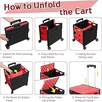 Vista 158 de FELICON SELORSS - Carrito plegable portátil con ruedas para subir escaleras y ruedas giratorias de 360°, mango telescópico, caja de plástico