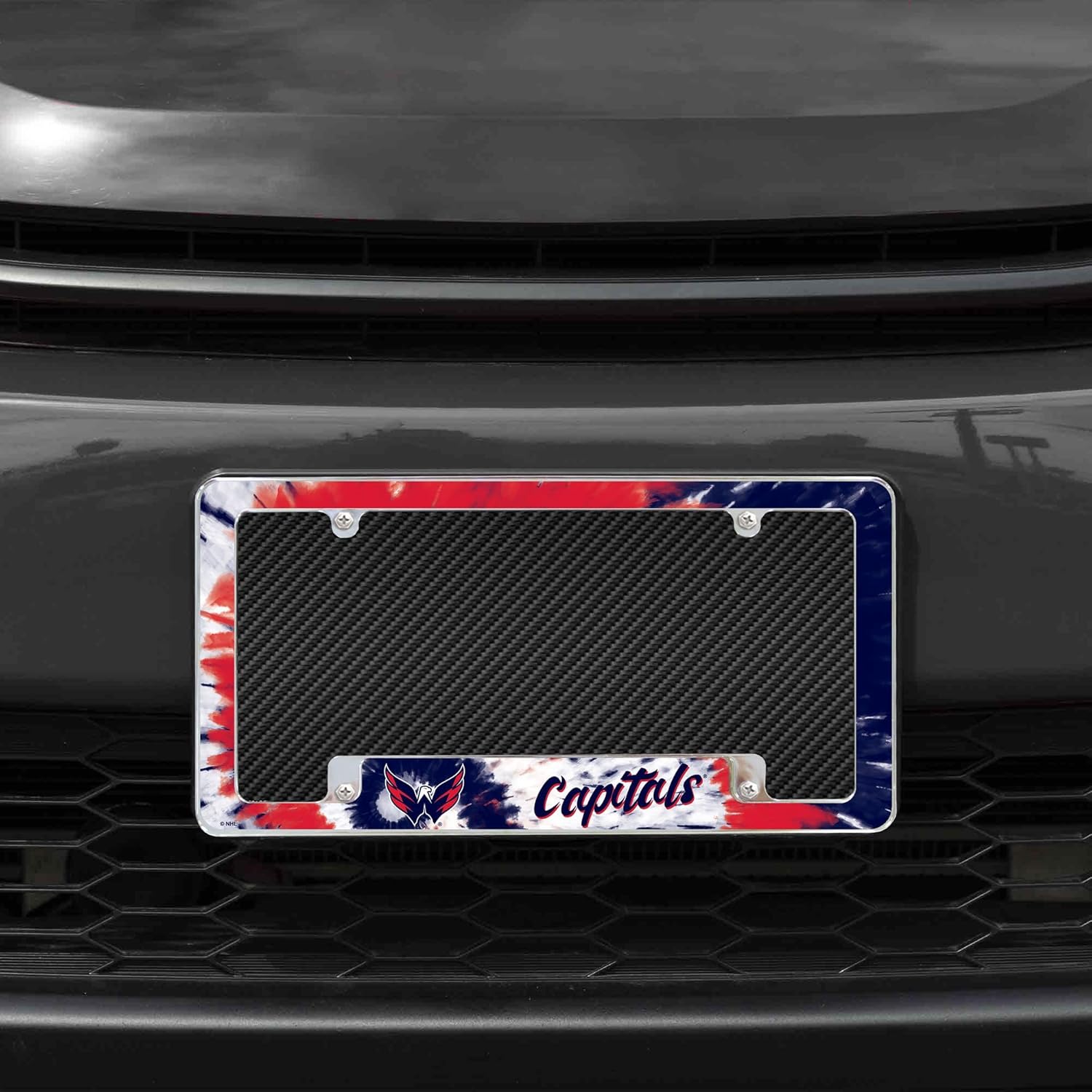 Washington Capitals Chrome Metal (Set of 2) License Plate Frames with Bold Tie Dye Design