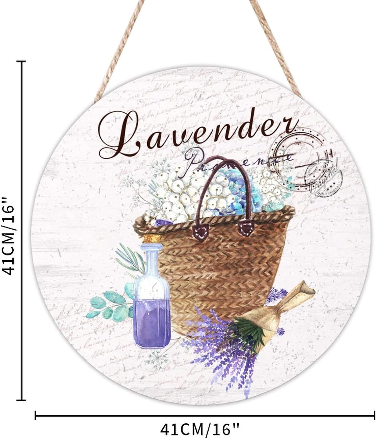 Flower Wall Hanging Sign Plaque, Lavender Wood Door Sign, Custom Calligraphy 16x16in Front Door Round Wood Sign for Front Door Farmhouse Porch Housewarming Gifts