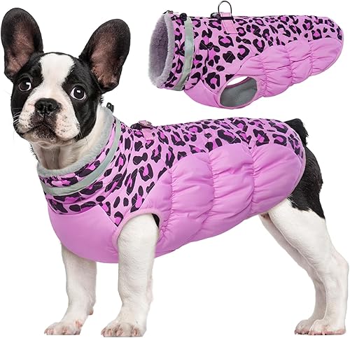 FUAMEY Abrigo de invierno para perro chaquetas para perro con arnés para clima frío abrigos con relleno para perro chaleco impermeable resistente al