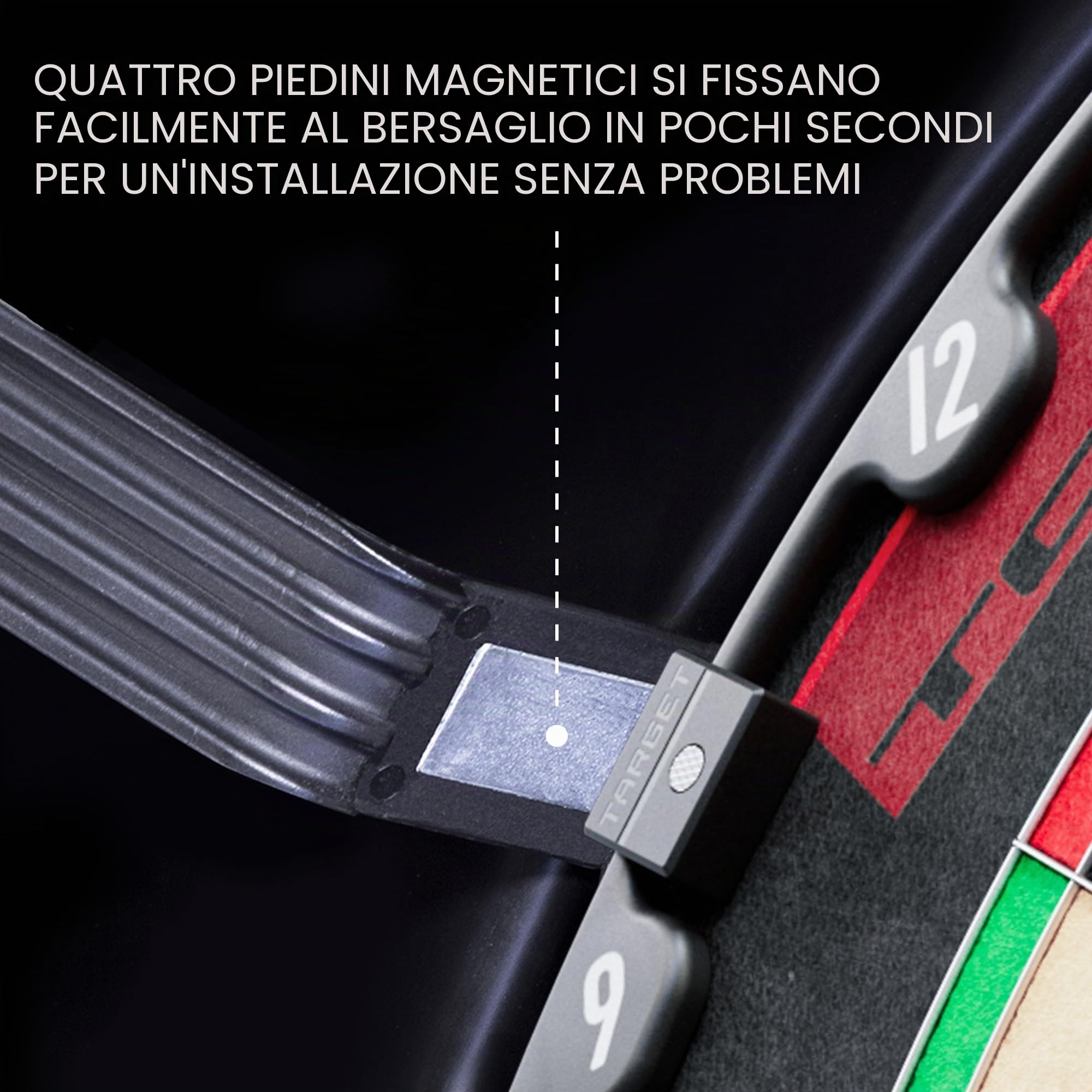 Target Darts Corona Vision Dartboard LED Illuminazione Nero Anello Luminoso Bianco Bersaglio Freccette Piedini Magnetici