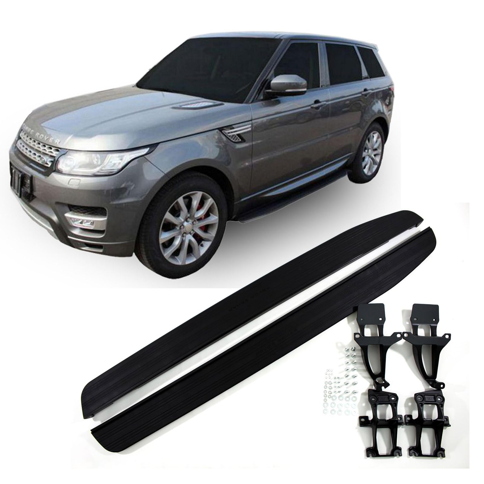 J&J AUTOMOTIVE Pedane Laterali per Land Rover Range Sport 2012-2023, Sottoporta Minigonne in Alluminio e Plastica ABS, Set Completo con Materiale di Montaggio Incluso