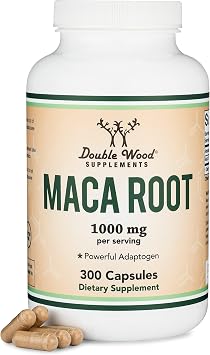 Maca Root Capsules for Women and Men, 300 Count 1,000mg of Black, Red, Yellow Maca Powder per Serving Grown in Peru for Energy, Performance, Motivation by Double Wood