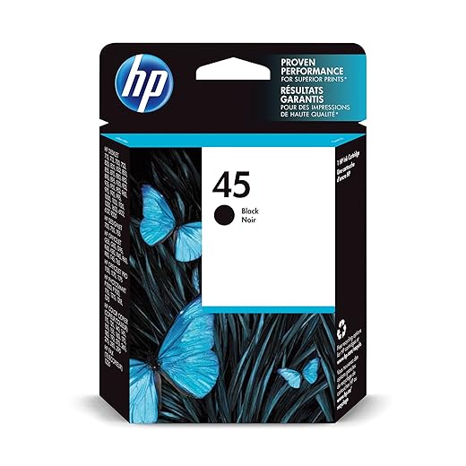 HP 45 Black Ink Cartridge | Works with select HP DeskJet, DesignJet, OfficeJet, OfficeJet Pro, PhotoSmart, Color Copier, Fax Series | 51645A
