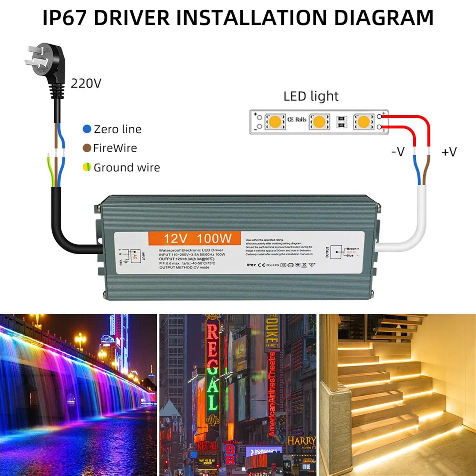 Alimentatore DC 12V 24V 50W AC 220V IP67 Driver LED impermeabile 1A 3A 5A 10A 25A(24V 4.2A 100W)