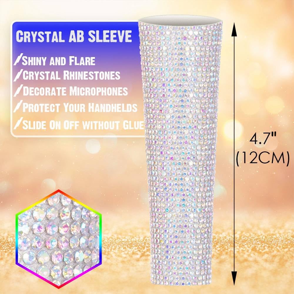 Crystal AB Mixing Colored Mic Handle Sleeve for Wired Microphone SM58LC, Beta 58at, Rhinestones Shining on Tours & TV Shows (Mic Not Included)
