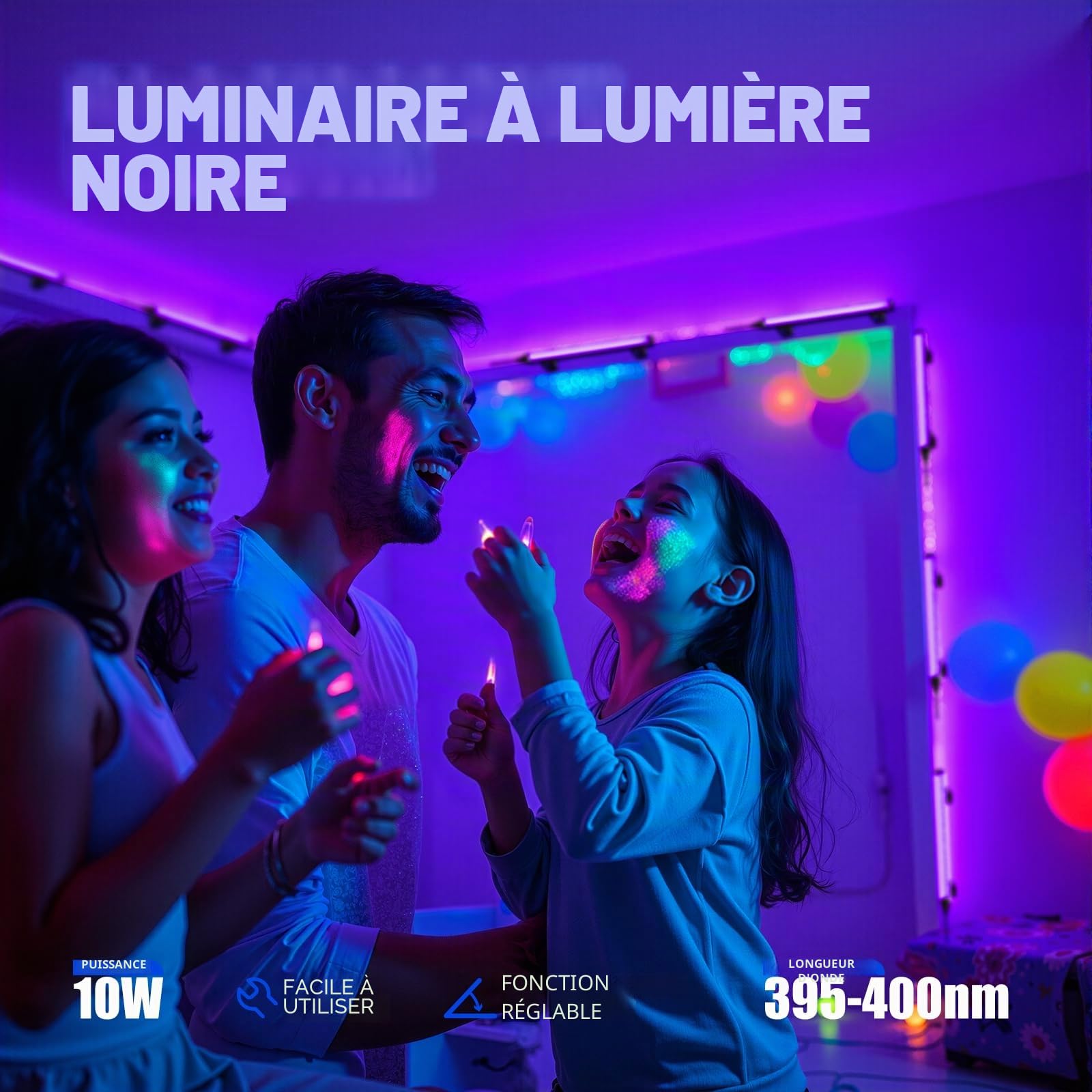 Barrina UV LED Tube Lumière Noire, 10W 28cm USB Alimenté, Lumières UV pour Halloween DJ Disco, Lampe Noires Réglables pour la Chambre à Coucher, 2 Barres