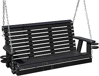 Poly Lumber Wood 5FT Cupholders Porch Swing Amish Craftsmandship Made in USA HDPE with No wood fibers 1000 lbs Limit. Stainless Steel hardware.Signature Rollback for Patio Outdoor Backyard Garden Park