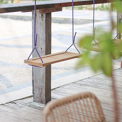 Miniatura 7 de Columpio de madera de teca, asiento de columpio de madera para exteriores para niños o adultos para patio trasero Columpio, altura ajustable (23.8 x