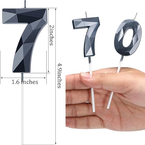 Miniatura 31 de Nuanchu Velas de cumpleaños número 21 y 12 con forma de diamante 3D, velas numéricas de feliz cumpleaños 21 para decoración de boda, fiesta Dorado