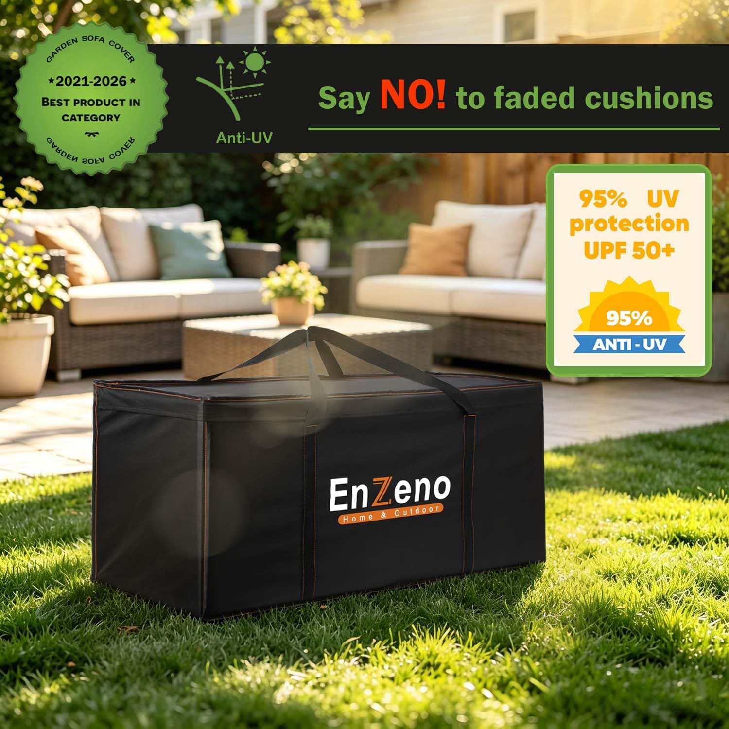 Enzeno Sac de rangement pour coussins de jardin, tissu Oxford 420D, imperméable, anti-UV, très résistant pour sapin de Noël, avec poignée de transport et fermeture éclair (175 x 75 x 55 cm)
