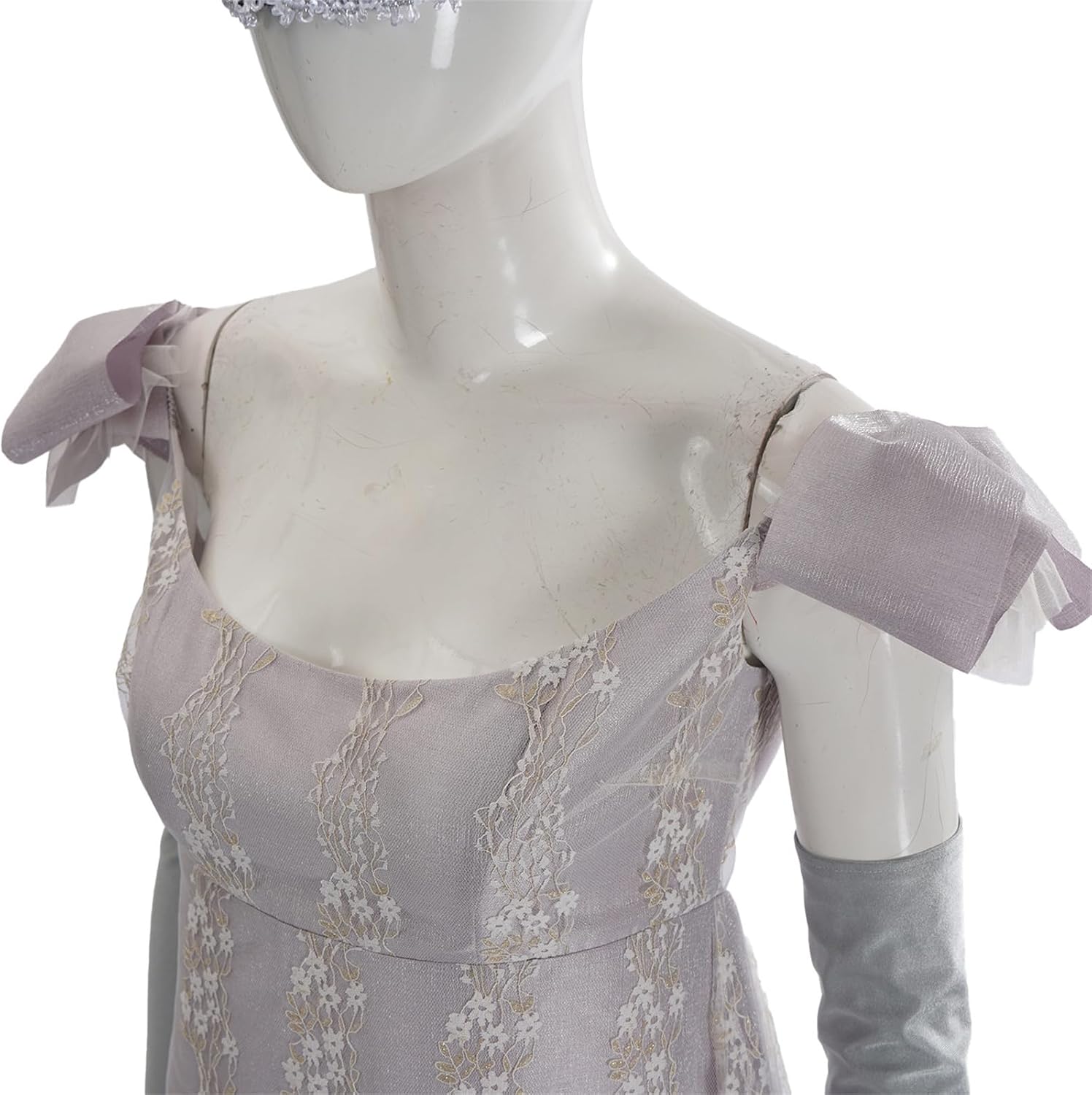 AwwwCos Regency Dress Women Victorian Ball Gown Empire Waist Tea Party Floral Embroidery with Mask Gloves