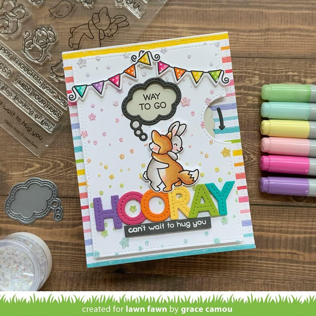 Lawn Fawn Happy Hugs 4"x6" Clear Stamp Set and Coordinating Dies (2 Item Bundle) LF2556 LF2557