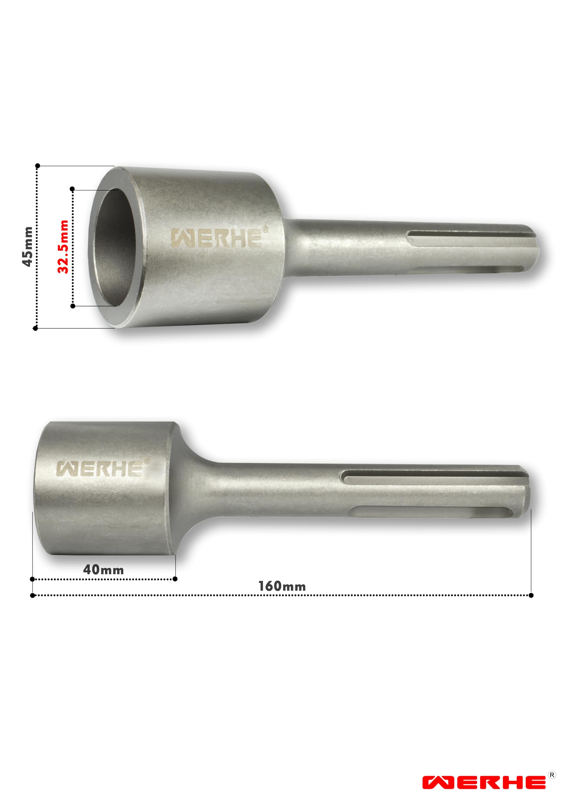 WERHE® Tourne-clou professionnel 32,5 x 45 x 160 mm pour l'insertion de piquets de terre profonds, piquets de terre - Jack Hammer Picket Post Driver Driver SDS Max