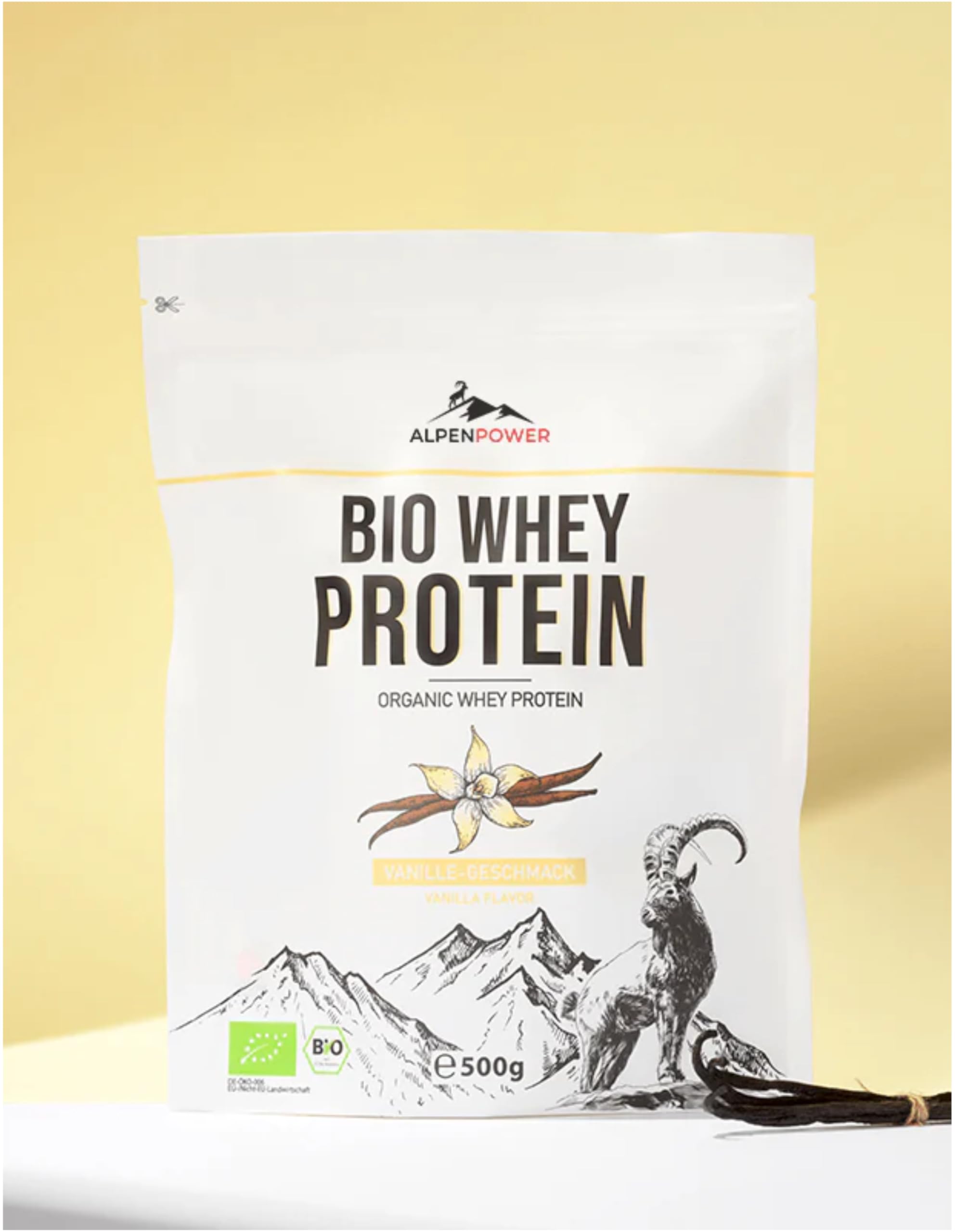 AlpenPower Bio WHEY Protein Vanilla 1 kg – 100% naturalne składniki i bez dodatków – wysokiej jakości białko CFM w proszku z najlepszego ekologicznego mleka alpejskiego