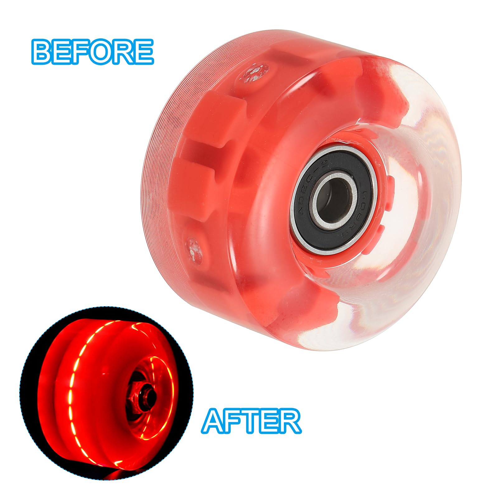PATIKIL Set de Ruedas para Patines en Línea, 8 Pack 58mm 82A Juego de Ruedas de Skateboard Cruiser con Luces y Rodamientos para Patinaje al Aire Libre de Doble Hila, Rojo