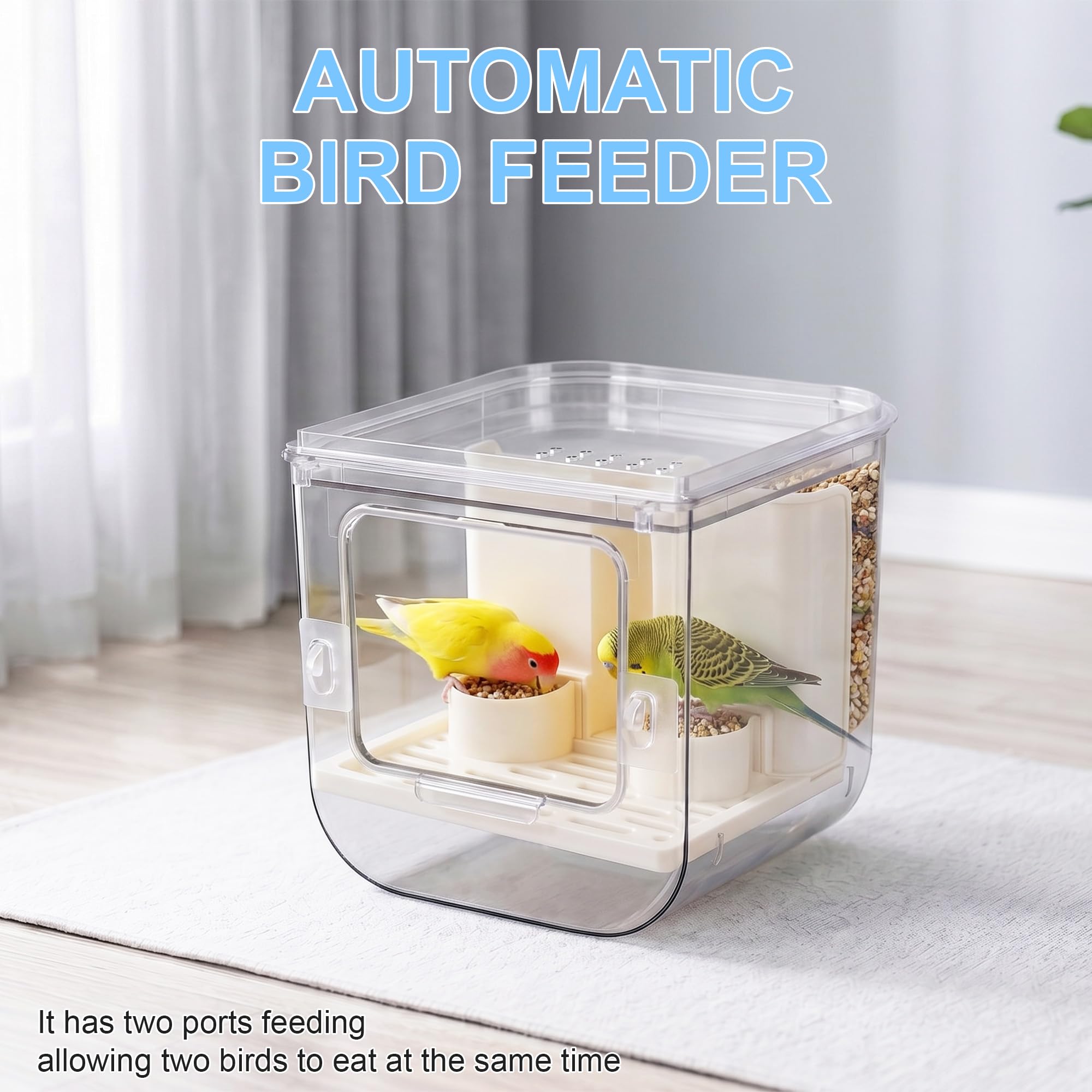 Mangeoire automatique sans désordre pour cage à oiseaux 2 en 1 transparent pour perroquet, boîte de bain et boîte de bain pour oiseaux avec capacité de 765,4 g, accessoires anti-déversement